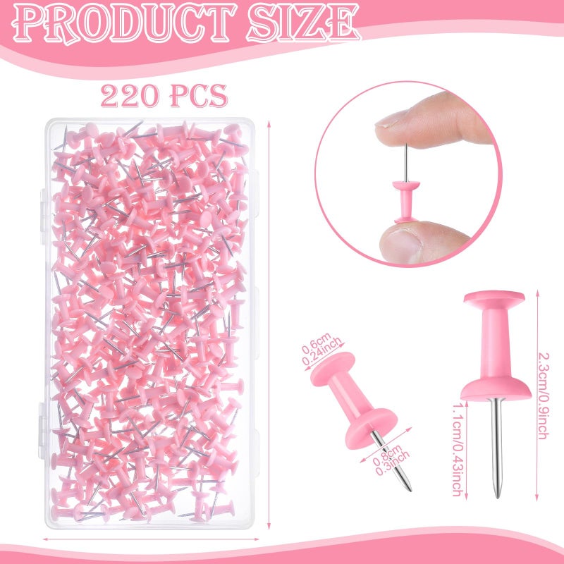 ANIKJOY 220 Count Pink Push Pins, Standard Plastic Head Steel Point Gold Thumb Tacks Decorative Push Pins for Cork Board Wall Hanging - Image 2